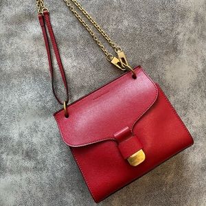 Coccinelle genuine leather shoulder bag crossbody red saffiano gold chains